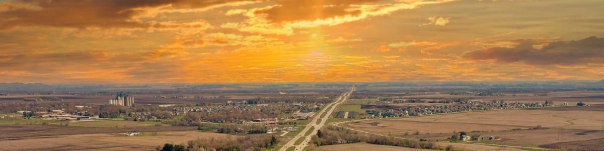 aerial view of bondurant during a sunset