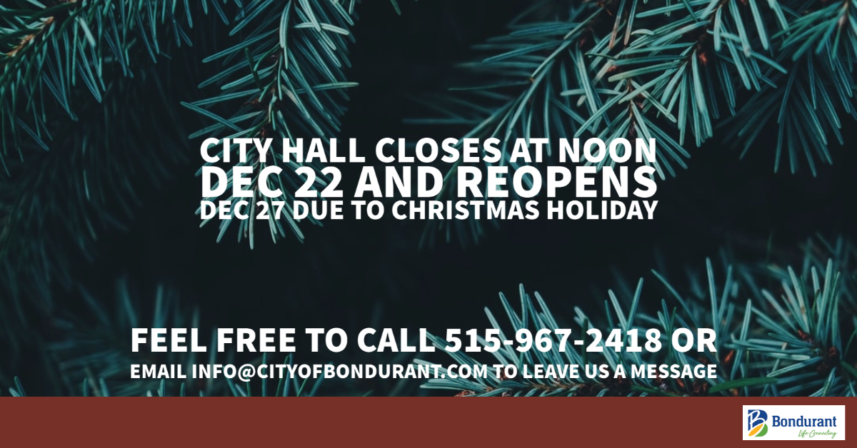 City Hall Closed for Christmas Holiday