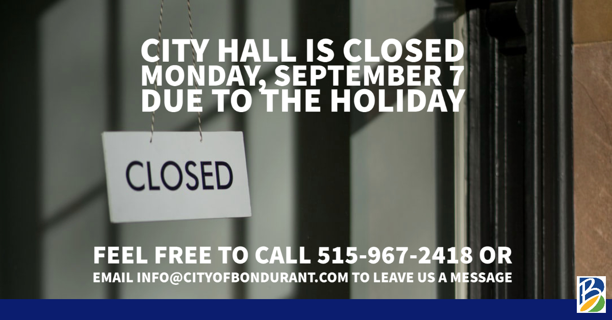 City Hall Closed Monday Sept 7 image