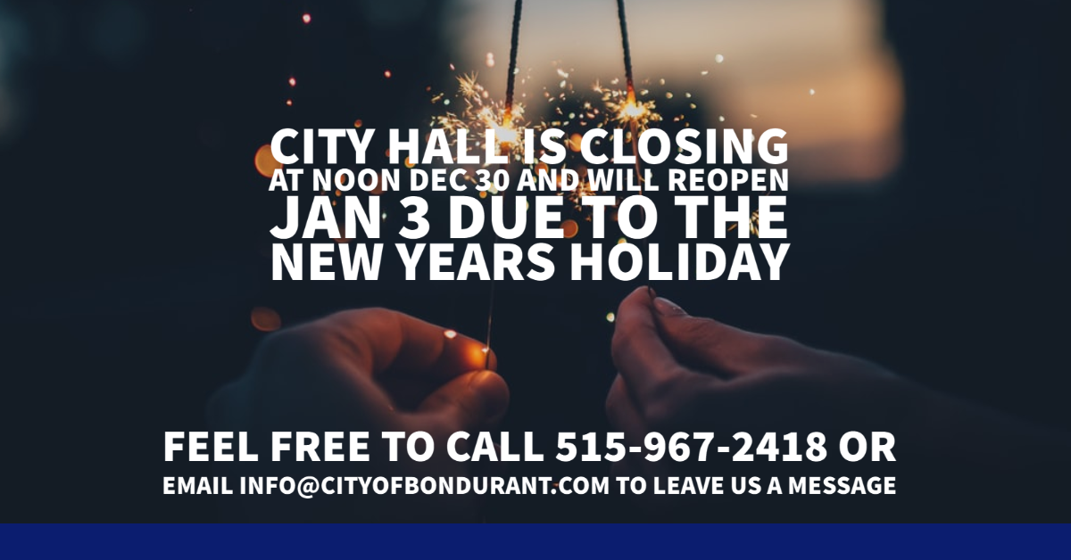 City Hall Closed for the New Years Holiday