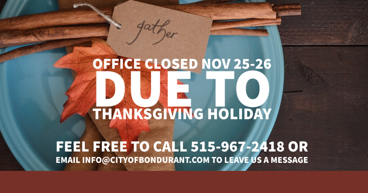 2021 City Hall Closed for Thanksgiving