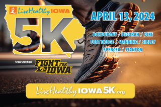 Live Health Iowa picture of a tennis shoes and dates and times