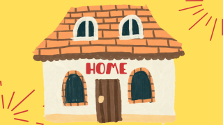 yellow background with storybook type house