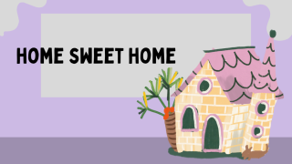 Purple background with storybook type home
