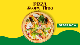 pizza on yellow and green background