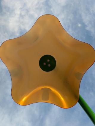 Orange-colored spray feature at the Bondurant Splash Pad