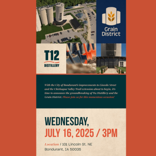 graphic showing elevators and text about the date and time of the event