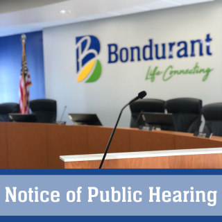 City of Bondurant City Hall with the overlaid text: Notice of Public Hearing