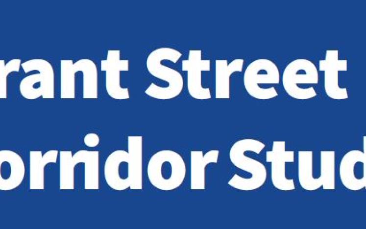 Text that says "Grant Street Corridor Study" with a blue background