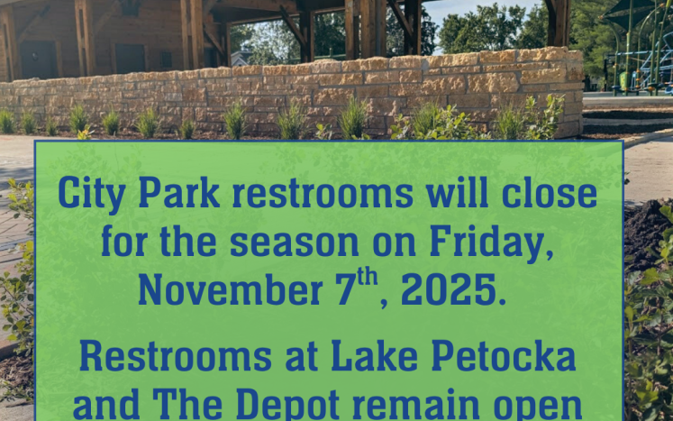 Shelter at City Park with text overlaid and city logo