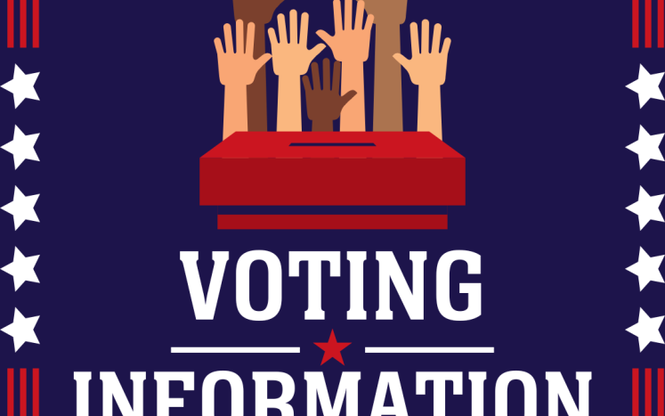 voting box with hands raised in the air with the text "voting information"