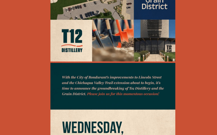 graphic showing elevators and text about the date and time of the event
