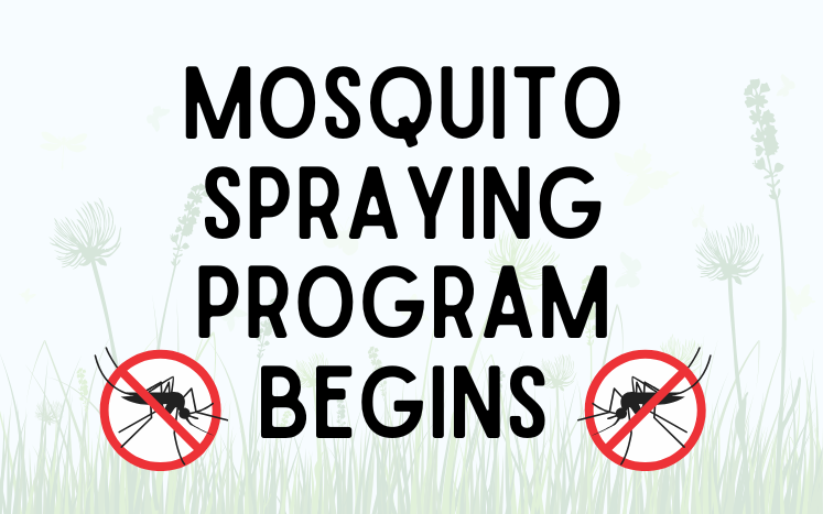 Graphic announcing the start of Bondurant's mosquito control program. Large black text reads "Mosquito Spraying Program Begins" 